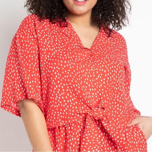 Eloquii Tops - ELOQUII Red Polka Dot Button Down Front Tie Crop Shirt Plus Size 22 Pin-Up Retro